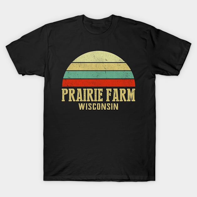 Prairie Farm Wisconsin Vintage Retro Sunset T-Shirt by Curry G